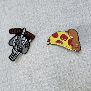 Playful Kids Enamel Pin Set - Game Controller & Pizza Slice
